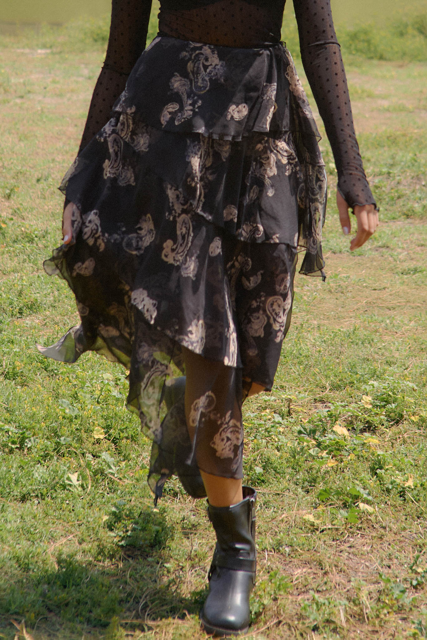 Fancy That Paisley Chiffon Asymmetric Tiered Maxi Skirt - ShopPromesa