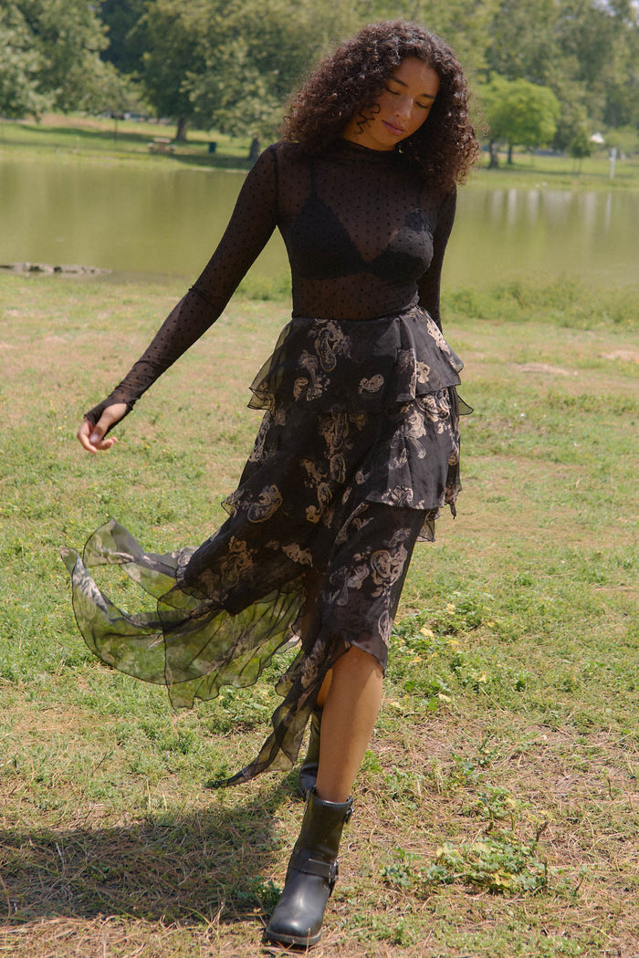 Fancy That Paisley Chiffon Asymmetric Tiered Maxi Skirt - ShopPromesa