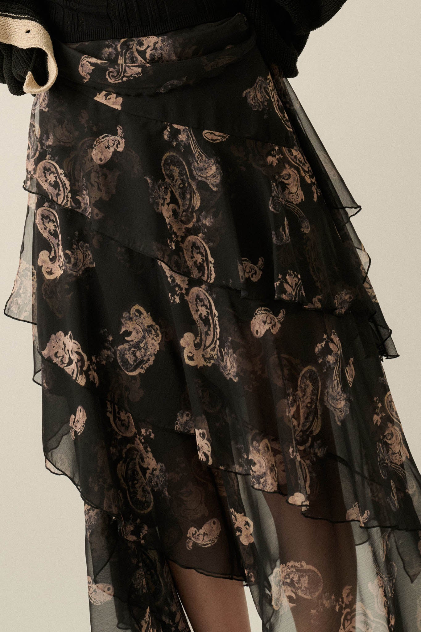 Fancy That Paisley Chiffon Asymmetric Tiered Maxi Skirt - ShopPromesa