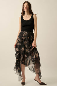 Fancy That Paisley Chiffon Asymmetric Tiered Maxi Skirt - ShopPromesa