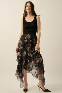 Fancy That Paisley Chiffon Asymmetric Tiered Maxi Skirt - ShopPromesa