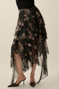 Fancy That Paisley Chiffon Asymmetric Tiered Maxi Skirt - ShopPromesa