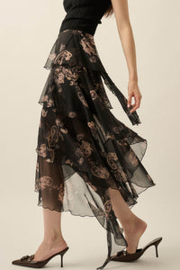 Fancy That Paisley Chiffon Asymmetric Tiered Maxi Skirt - ShopPromesa