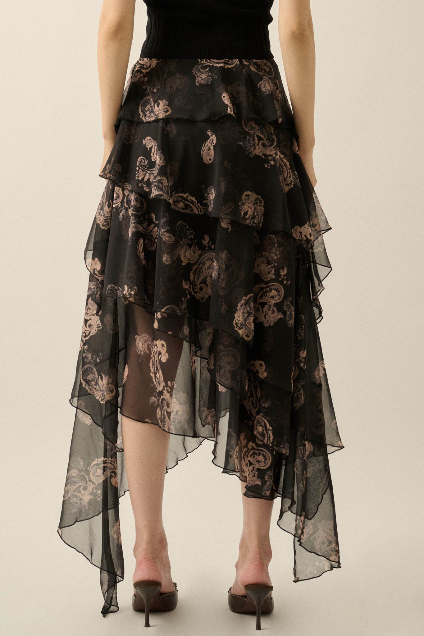 Fancy That Paisley Chiffon Asymmetric Tiered Maxi Skirt - ShopPromesa