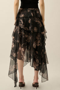Fancy That Paisley Chiffon Asymmetric Tiered Maxi Skirt - ShopPromesa