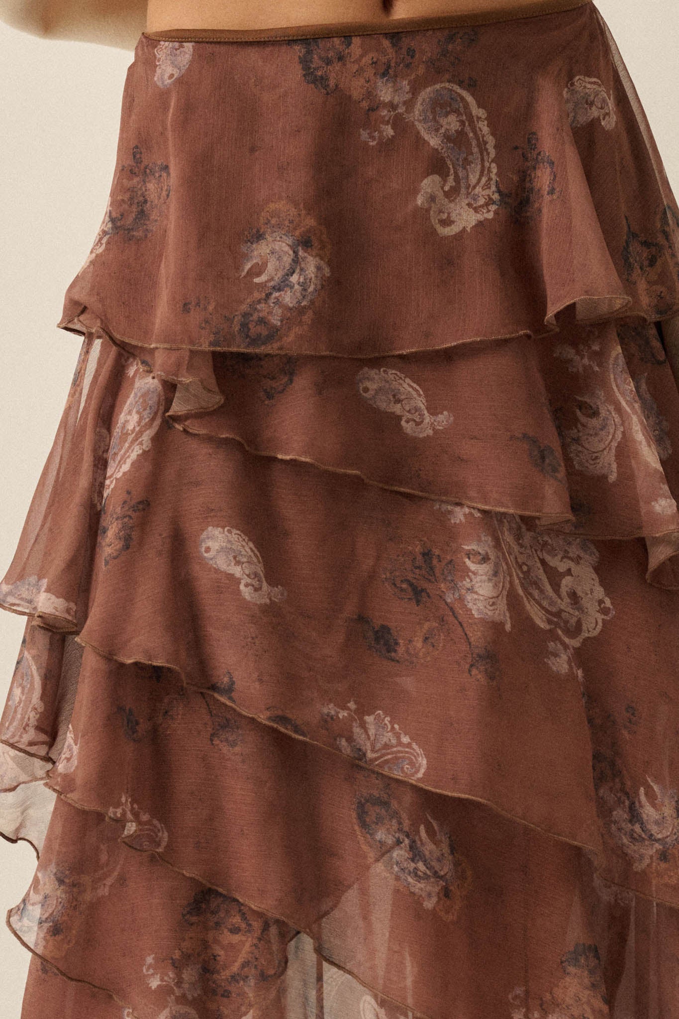 Fancy That Paisley Chiffon Asymmetric Tiered Maxi Skirt - ShopPromesa
