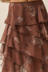 Fancy That Paisley Chiffon Asymmetric Tiered Maxi Skirt - ShopPromesa