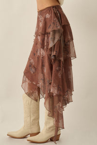 Fancy That Paisley Chiffon Asymmetric Tiered Maxi Skirt - ShopPromesa