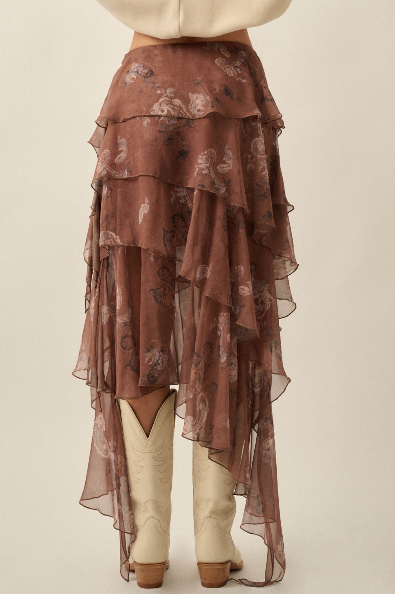 Fancy That Paisley Chiffon Asymmetric Tiered Maxi Skirt - ShopPromesa