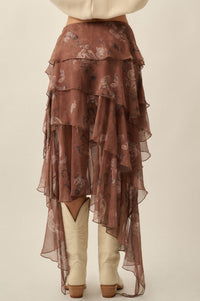 Fancy That Paisley Chiffon Asymmetric Tiered Maxi Skirt - ShopPromesa