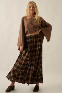 Rustic Soul Plaid Button-Front Drawstring Maxi Skirt - ShopPromesa