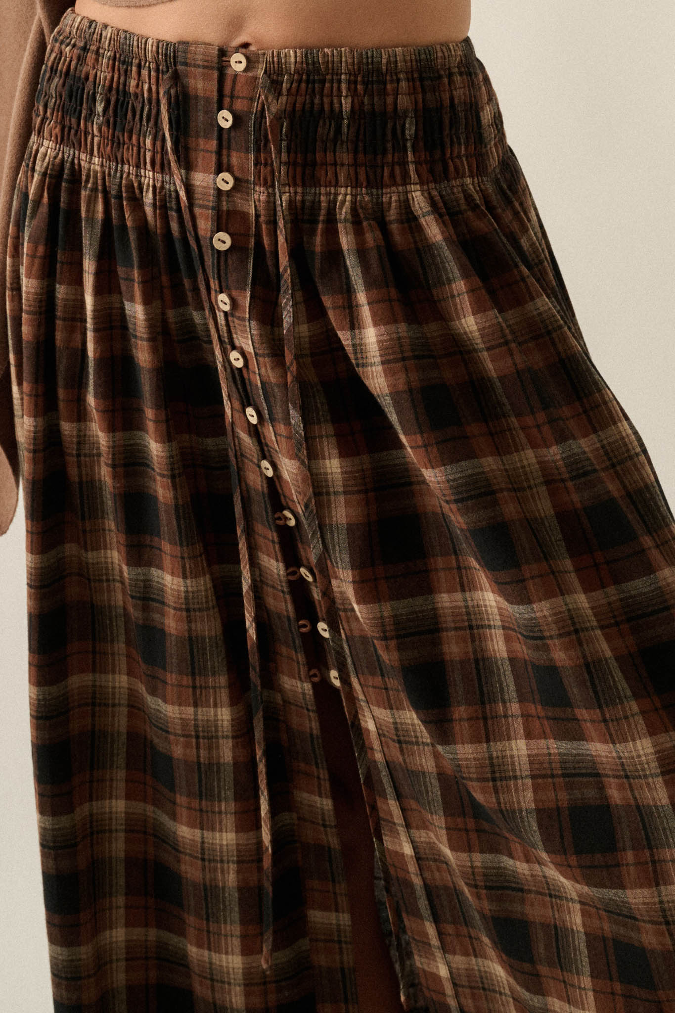 Rustic Soul Plaid Button-Front Drawstring Maxi Skirt - ShopPromesa