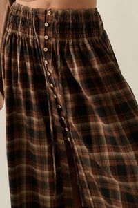 Rustic Soul Plaid Button-Front Drawstring Maxi Skirt - ShopPromesa