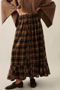 Rustic Soul Plaid Button-Front Drawstring Maxi Skirt - ShopPromesa