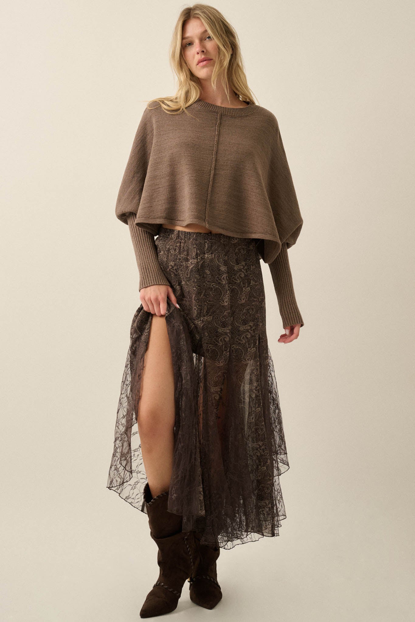Dream Diary Paisley Chiffon and Lace Godet Maxi Skirt - ShopPromesa