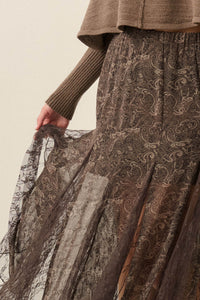 Dream Diary Paisley Chiffon and Lace Godet Maxi Skirt - ShopPromesa