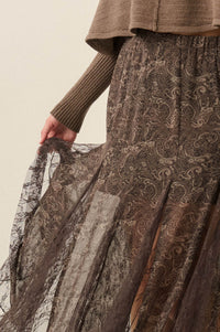 Dream Diary Paisley Chiffon and Lace Godet Maxi Skirt - ShopPromesa