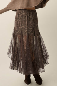Dream Diary Paisley Chiffon and Lace Godet Maxi Skirt - ShopPromesa