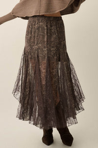 Dream Diary Paisley Chiffon and Lace Godet Maxi Skirt - ShopPromesa