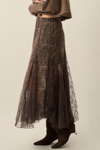Dream Diary Paisley Chiffon and Lace Godet Maxi Skirt - ShopPromesa