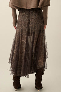 Dream Diary Paisley Chiffon and Lace Godet Maxi Skirt - ShopPromesa