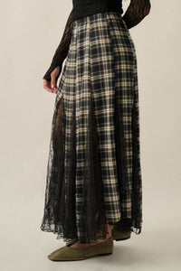 Crossed My Mind Plaid and Lace Godet Maxi Skirt - ShopPromesa