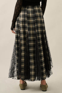 Crossed My Mind Plaid and Lace Godet Maxi Skirt - ShopPromesa