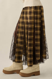 Crossed My Mind Plaid and Lace Godet Maxi Skirt - ShopPromesa
