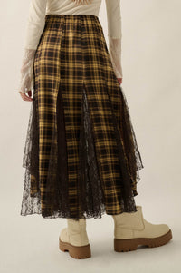 Crossed My Mind Plaid and Lace Godet Maxi Skirt - ShopPromesa