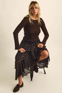 Glory Be Floral Chiffon Ruffled Cascade Maxi Skirt - ShopPromesa