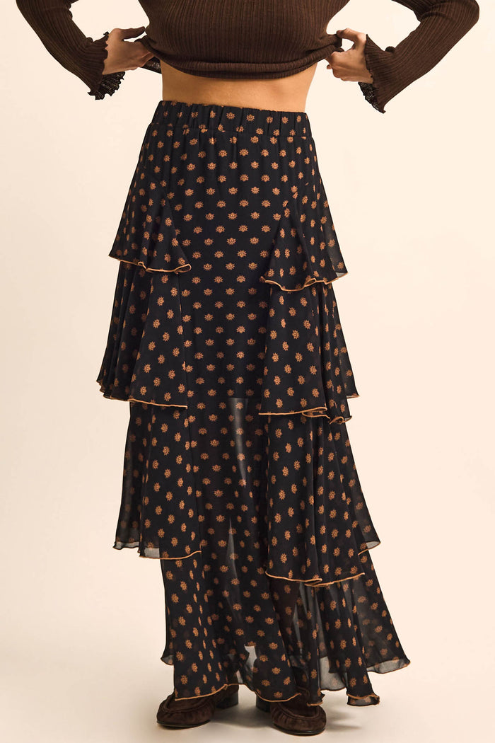 Glory Be Floral Chiffon Ruffled Cascade Maxi Skirt - ShopPromesa