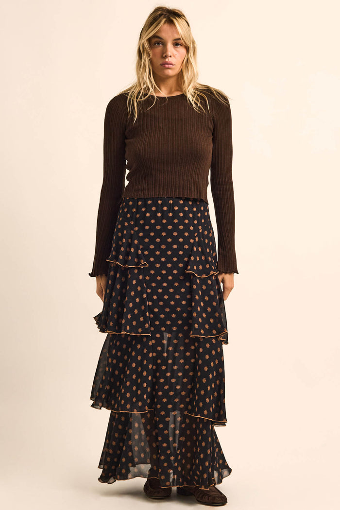 Glory Be Floral Chiffon Ruffled Cascade Maxi Skirt - ShopPromesa