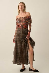 Country Mile Plaid and Lace Godet Maxi Skirt - ShopPromesa