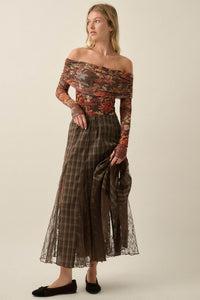 Country Mile Plaid and Lace Godet Maxi Skirt - ShopPromesa