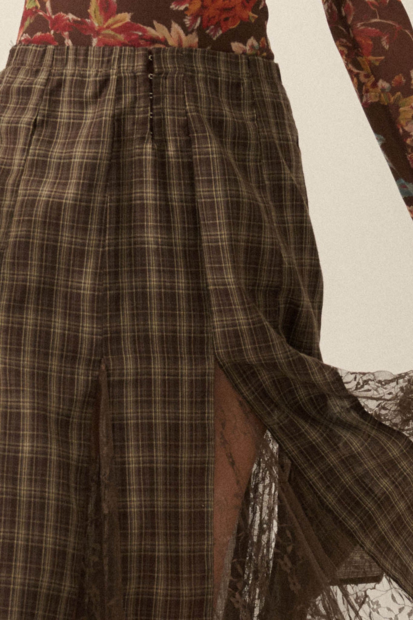 Country Mile Plaid and Lace Godet Maxi Skirt - ShopPromesa