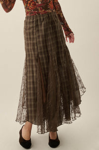 Country Mile Plaid and Lace Godet Maxi Skirt - ShopPromesa