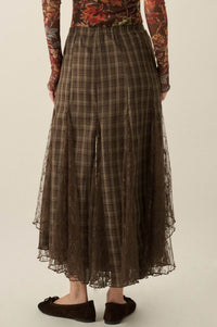 Country Mile Plaid and Lace Godet Maxi Skirt - ShopPromesa