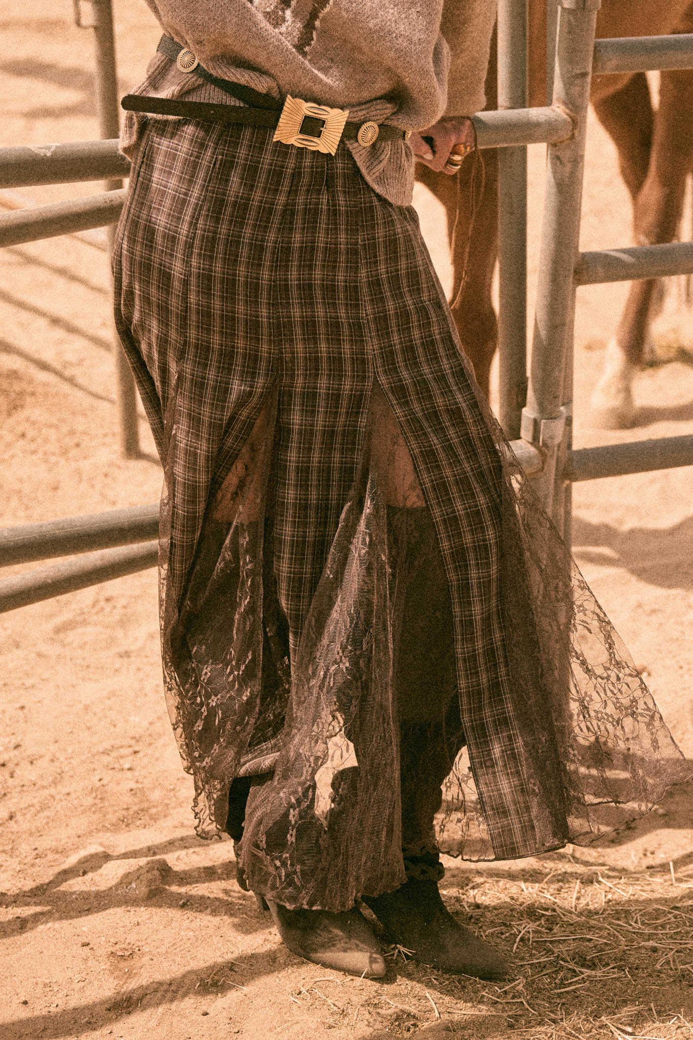 Country Mile Plaid and Lace Godet Maxi Skirt - ShopPromesa