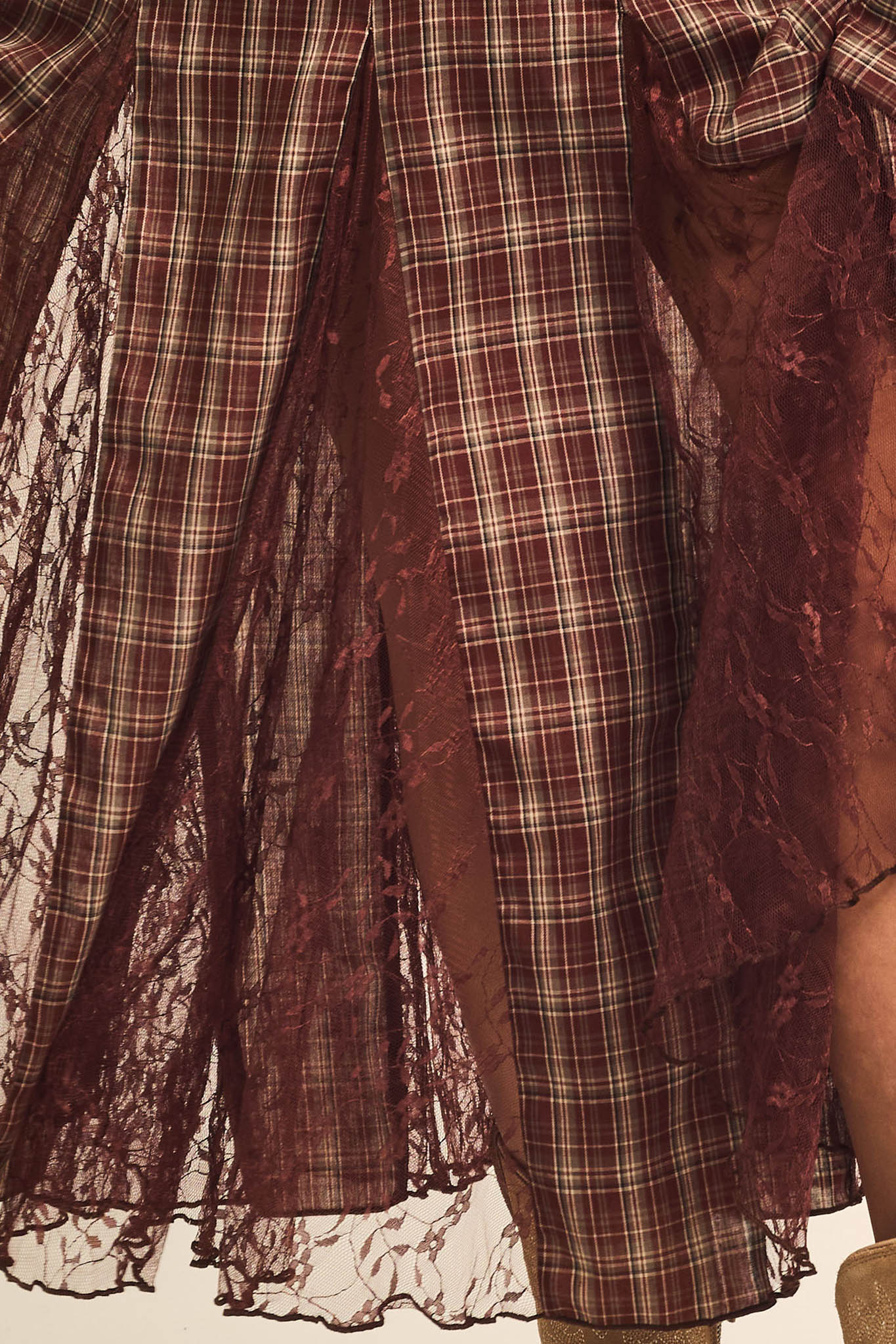 Country Mile Plaid and Lace Godet Maxi Skirt - ShopPromesa