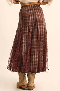 Country Mile Plaid and Lace Godet Maxi Skirt - ShopPromesa
