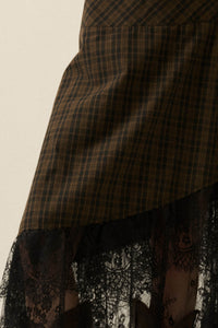 Hazel Hollow Plaid and Lace Asymmetrical Maxi Skirt - ShopPromesa