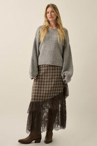 Oak Ridge Plaid and Lace Asymmetrical Maxi Skirt - ShopPromesa