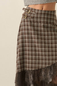 Oak Ridge Plaid and Lace Asymmetrical Maxi Skirt - ShopPromesa