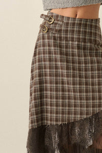 Oak Ridge Plaid and Lace Asymmetrical Maxi Skirt - ShopPromesa