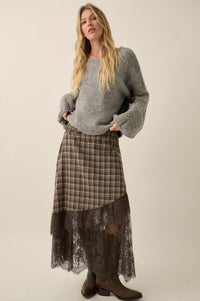 Oak Ridge Plaid and Lace Asymmetrical Maxi Skirt - ShopPromesa