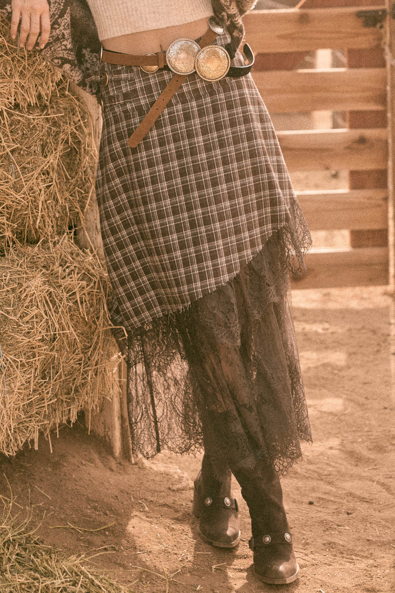 Oak Ridge Plaid and Lace Asymmetrical Maxi Skirt - ShopPromesa