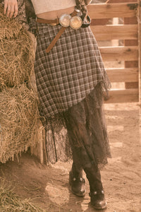 Oak Ridge Plaid and Lace Asymmetrical Maxi Skirt - ShopPromesa