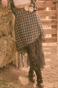 Oak Ridge Plaid and Lace Asymmetrical Maxi Skirt - ShopPromesa