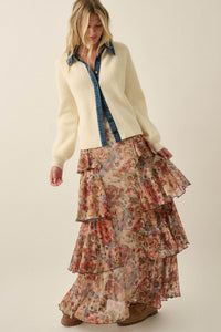 Joyous Garden Floral Mesh Ruffled Cascade Maxi Skirt - ShopPromesa