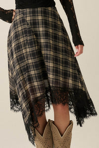 Sway With Me Plaid and Lace Handkerchief Midi Skirt - ShopPromesa